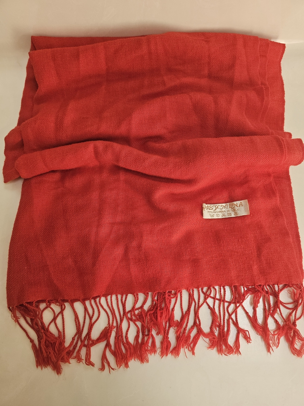 VINTAGE Pashmina Vibrant Red Fringed Wrap Scarf